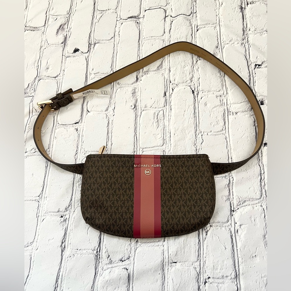 NEW Michael Kors Women's Belt Bag, Waist Bag, Brown Signature Stripe